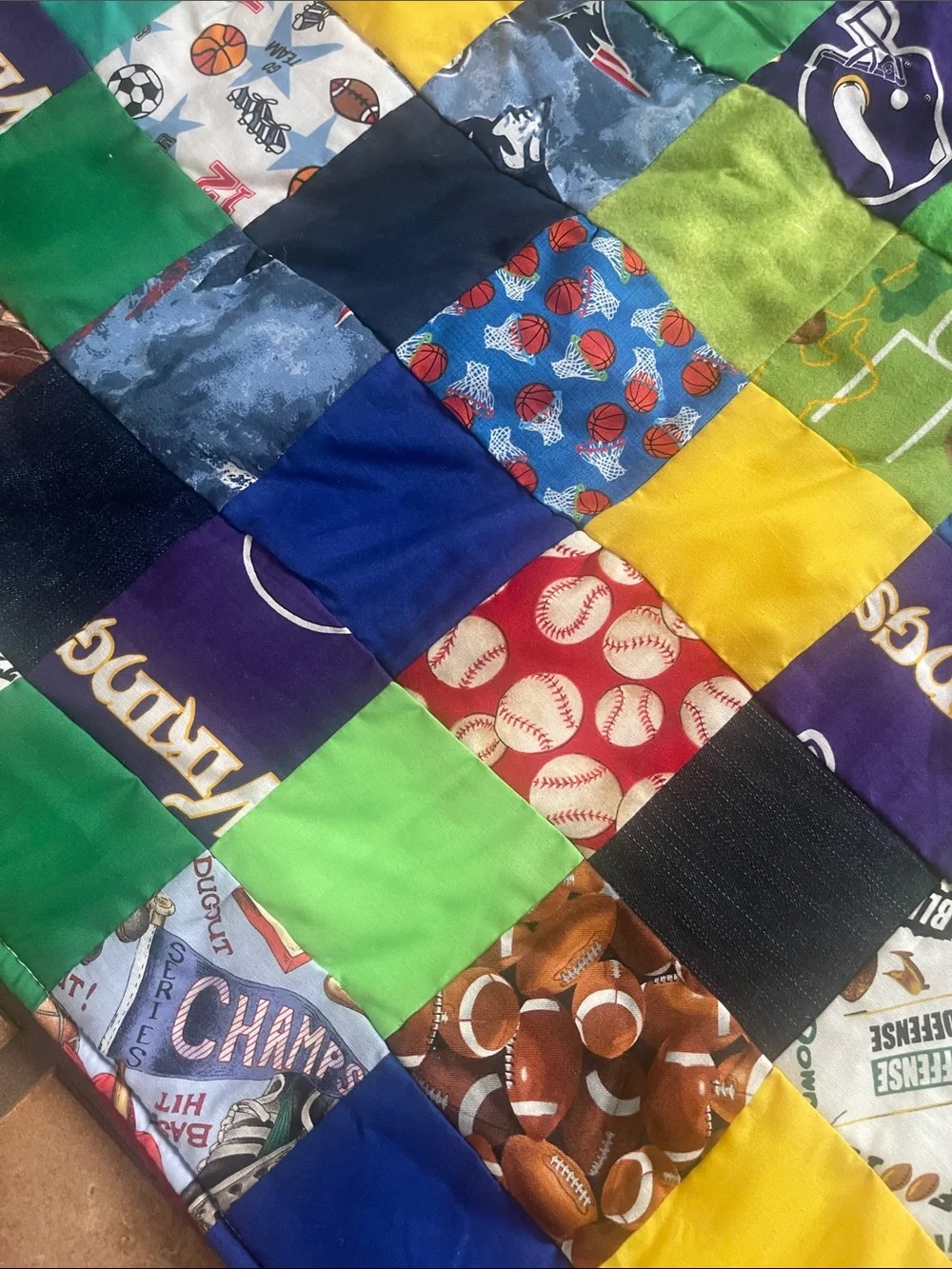 Unique handmade Patchwork Kids Blanket - Multicolor Quilted Squares